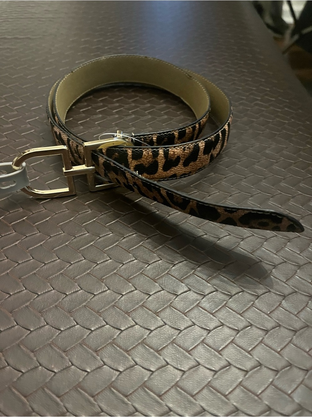 Lp blue Inea pelle  Leopard Print Women's Belt with Gold Buckle Medium New